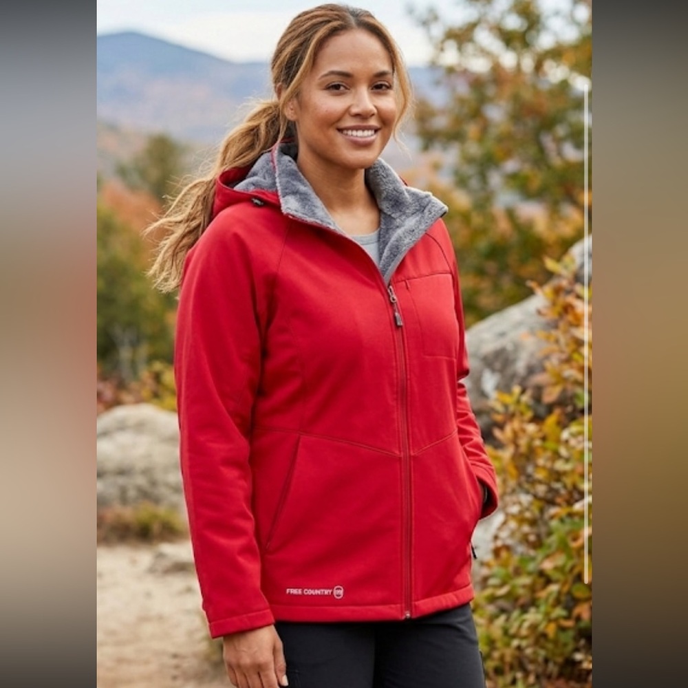 Free Country Red Hooded Softshell Jacket 2XL Butterpile Faux Fur‎ Lined